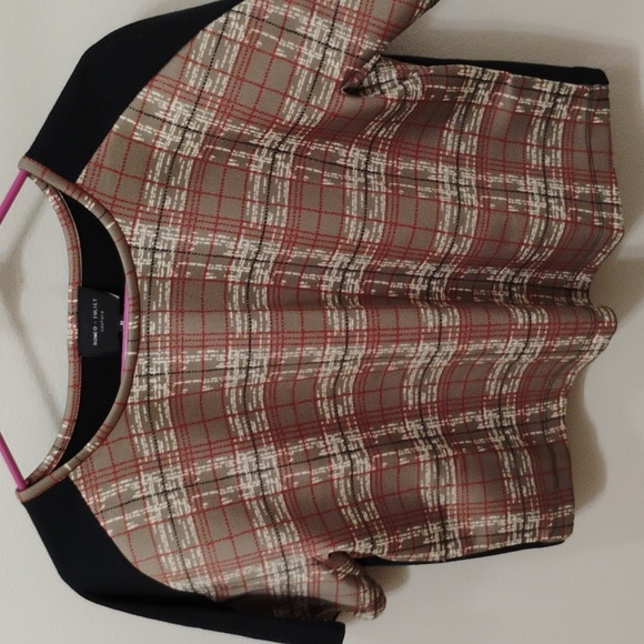 R&J COUTURE M BROWN+BLACK CHECKERED TOP - Picture 1 of 7